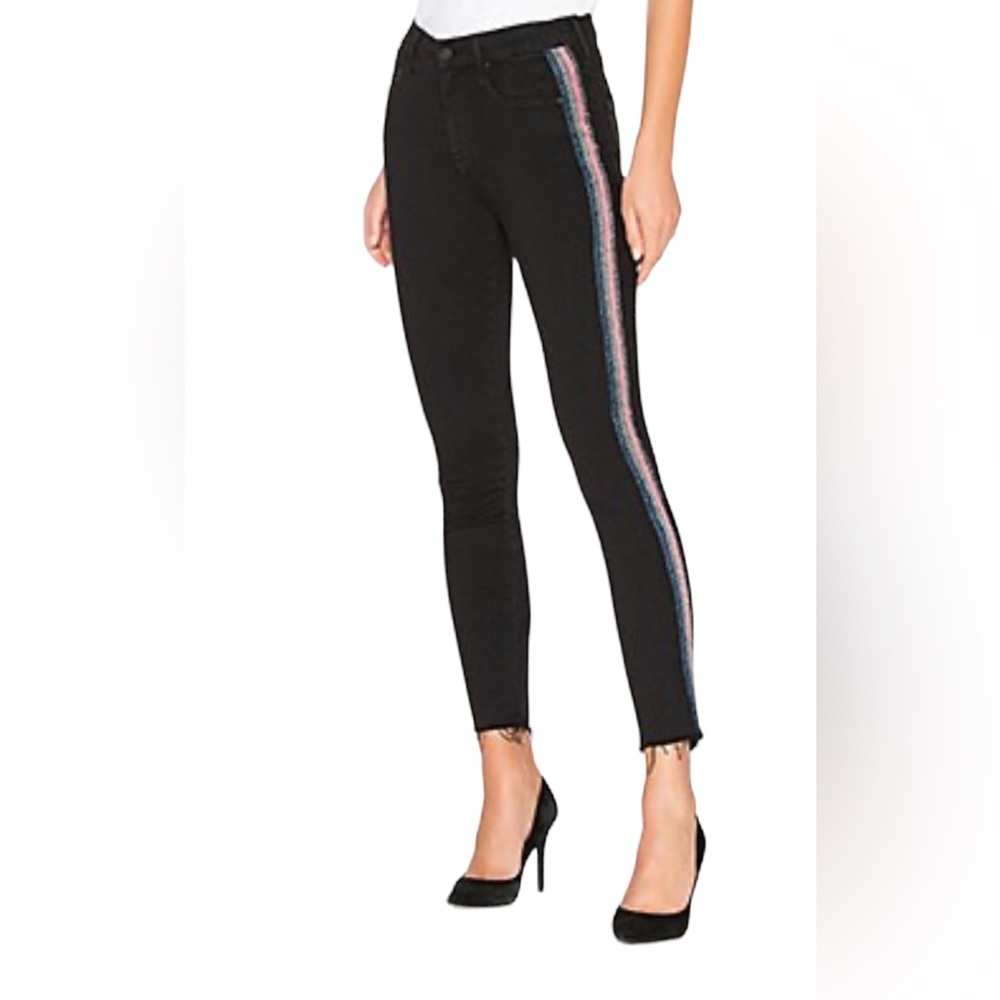 Black Skinny Jeans with Multicolor Side Stripe
